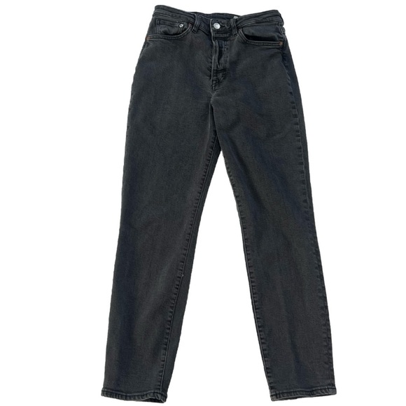 H&M Denim Ultra High Waist Mom Jeans Solid Charcoal Button Fly Size 6 Stretch - Picture 1 of 11